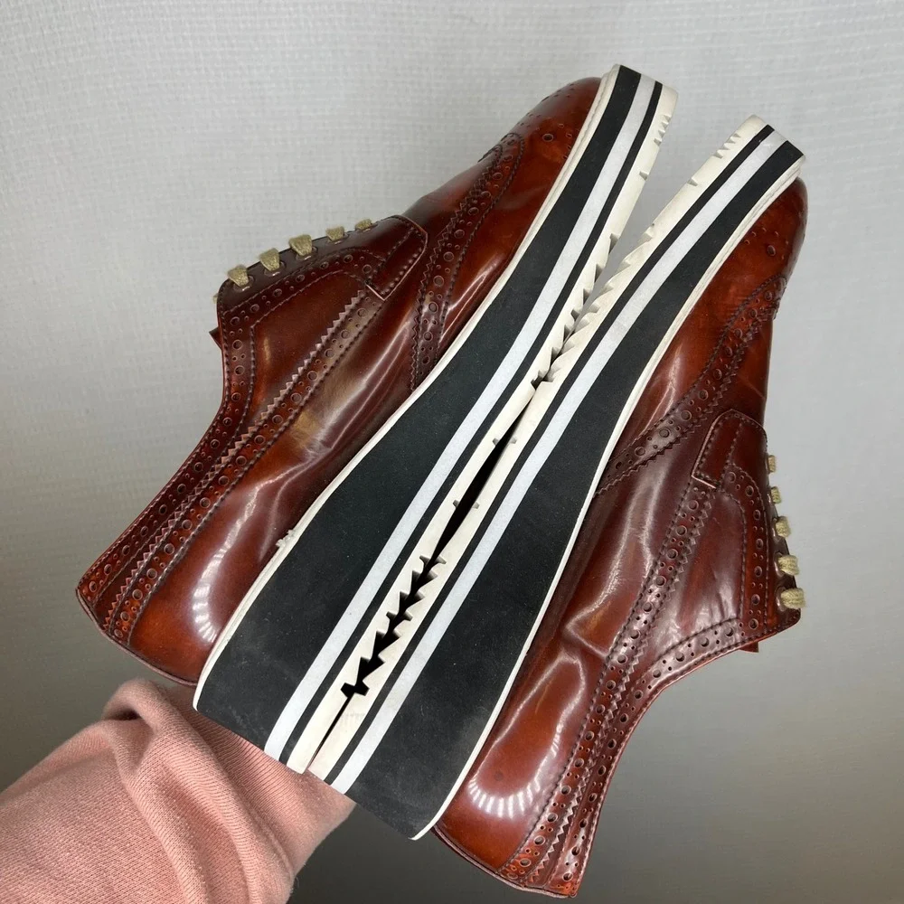 PRADA‎ Designer Men's Brown Leather Wingtip Platform Brogues Dress Shoes Size 39